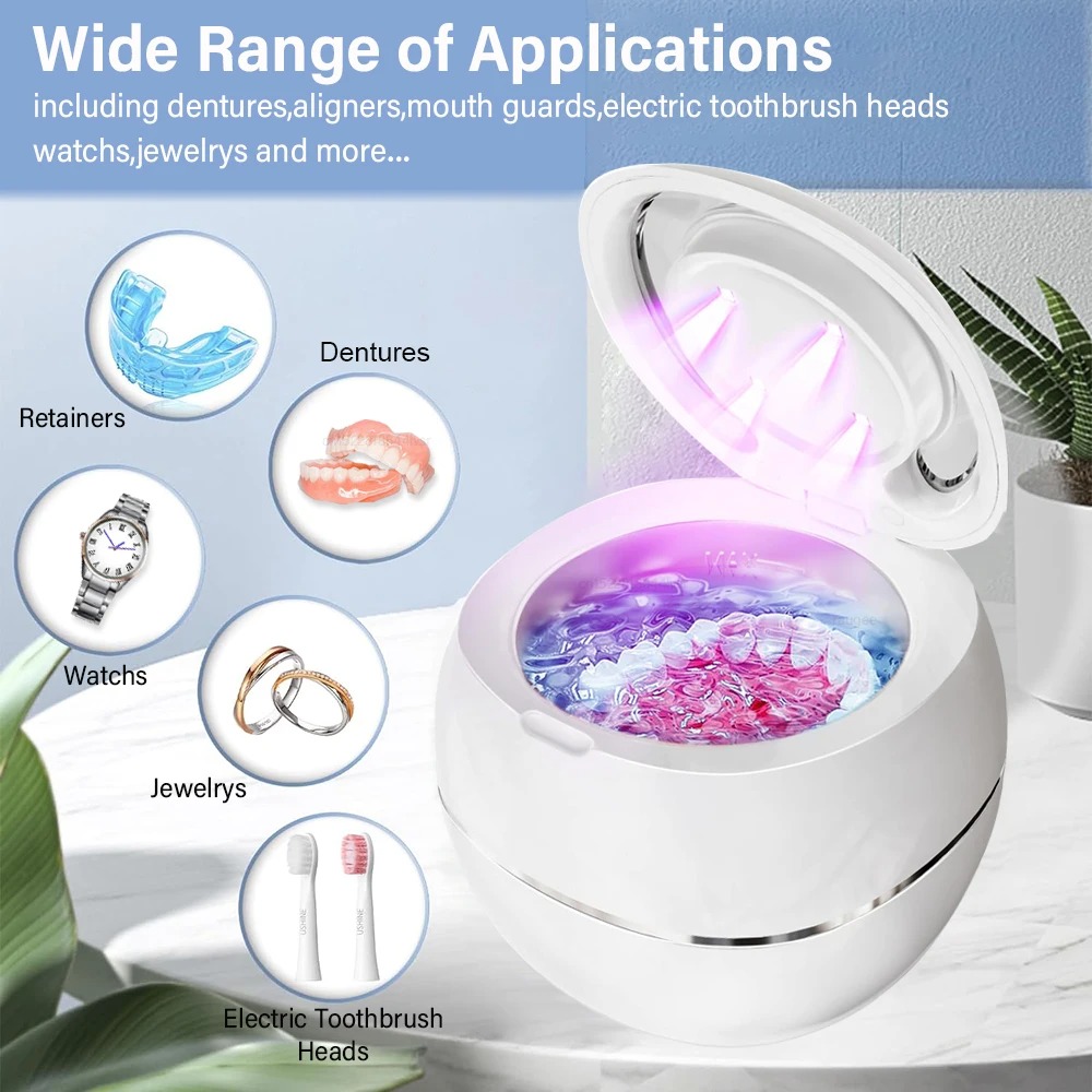 Ultrasonic Cleaner Ultrasound Jewelry Cleaner UV Light Sterilization Ultrasonic Dentures Retainer Washing Machine Cleansing Bath