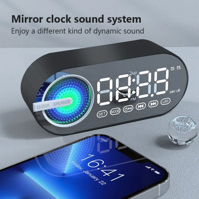 Quiet Wireless Bluetooth Speaker Alarm Clock RGB TWS USB LED Mirror Digital Clock FM Large Display Living Room Office Decoration