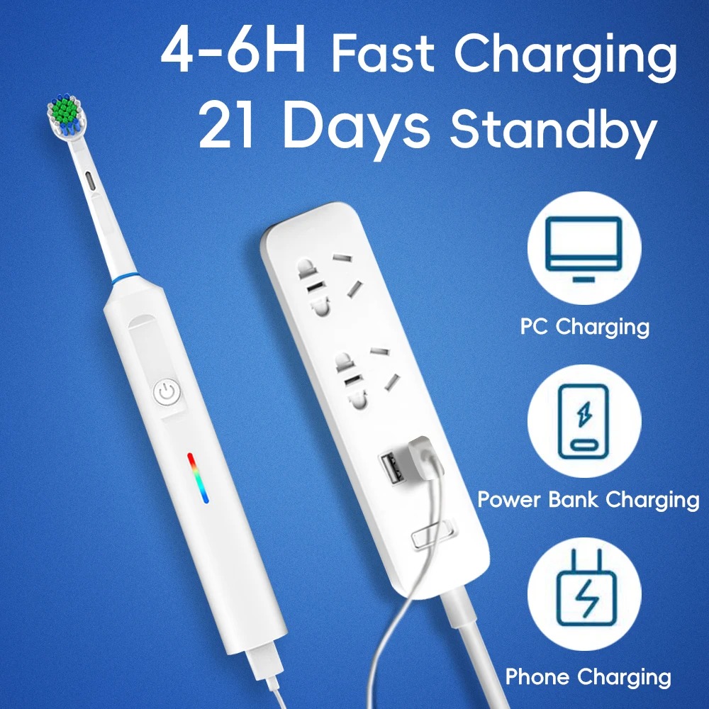 Smart Rotating Electric Toothbrush, Round Head Rechargeable Electric Toothbrush with 6 Heads, Compatible with Oral B Brush Heads - Image 4