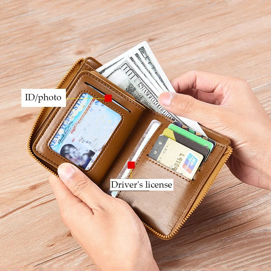 Men's Leather Wallet RFID Card Holder Man Money Bag Purse Zipper Wallet for Men - Image 5