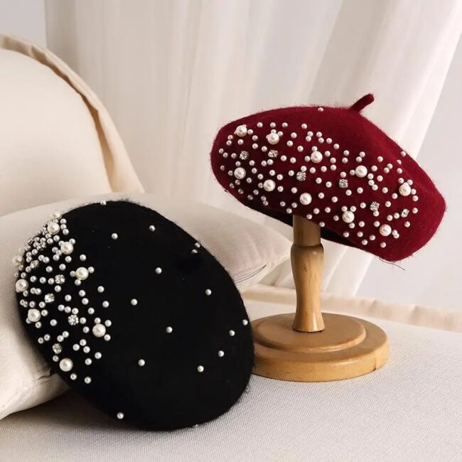 Woolen pearl beret woman Autumn-winter Korean all-matching Japanese painter hat British retro pumpkin hat woman - Image 5