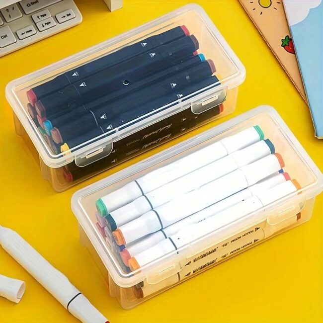 2pcs Large Capacity Transparent Plastic Pencil Boxes, Portable Tension Mount Storage Organizer for Oil Pastels, Crayons