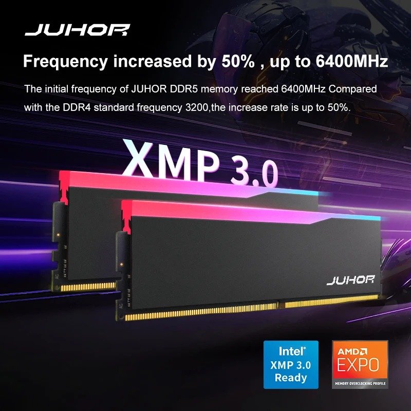 JUHOR Memoria Ram RGB DDR5 16GB 6000MHz 6400MHz PC5 Desktop Computer Dimm Memory - Image 4