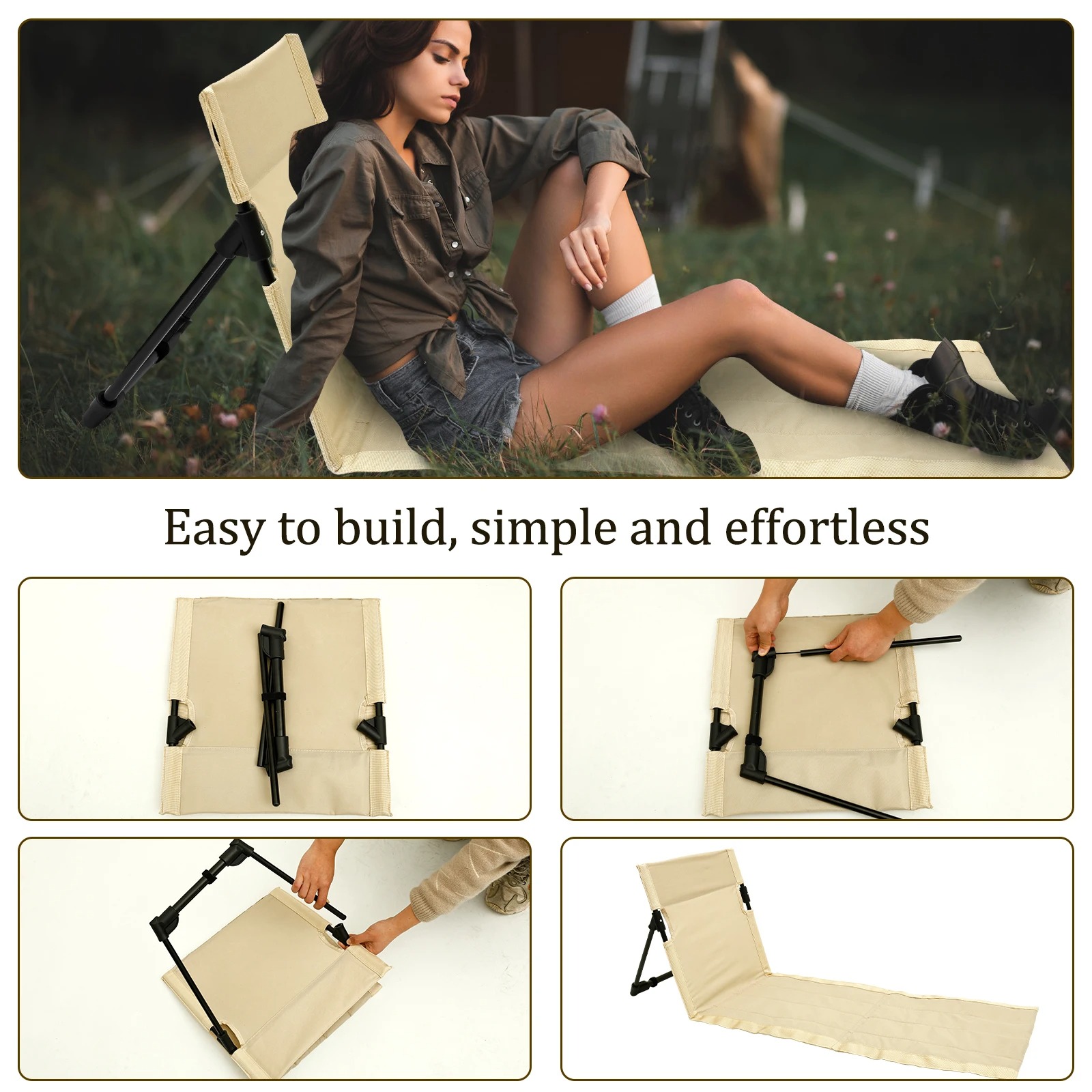 Outdoor Foldable Camping Chair Oxford Cloth Camping Floor Chair Garden Park Single Lazy Chair Backrest Cushion Picnic Back Chair - Image 6