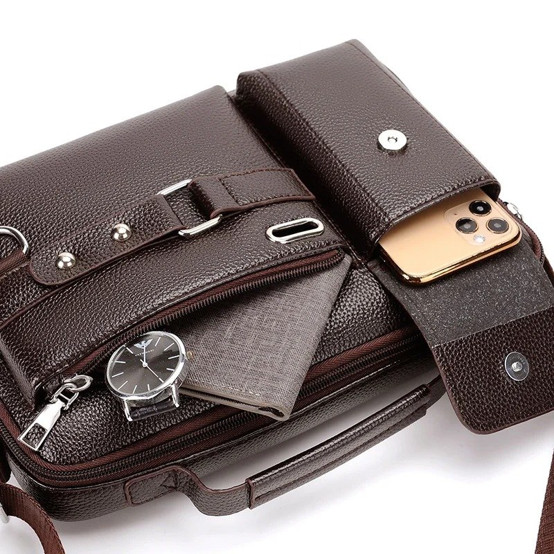 Fashion Men's Shoulder Bag Business Man Crossbody Bags PU Leather Male Handbag Briefcase Travel Messenger Bag Mens Bag - Image 6