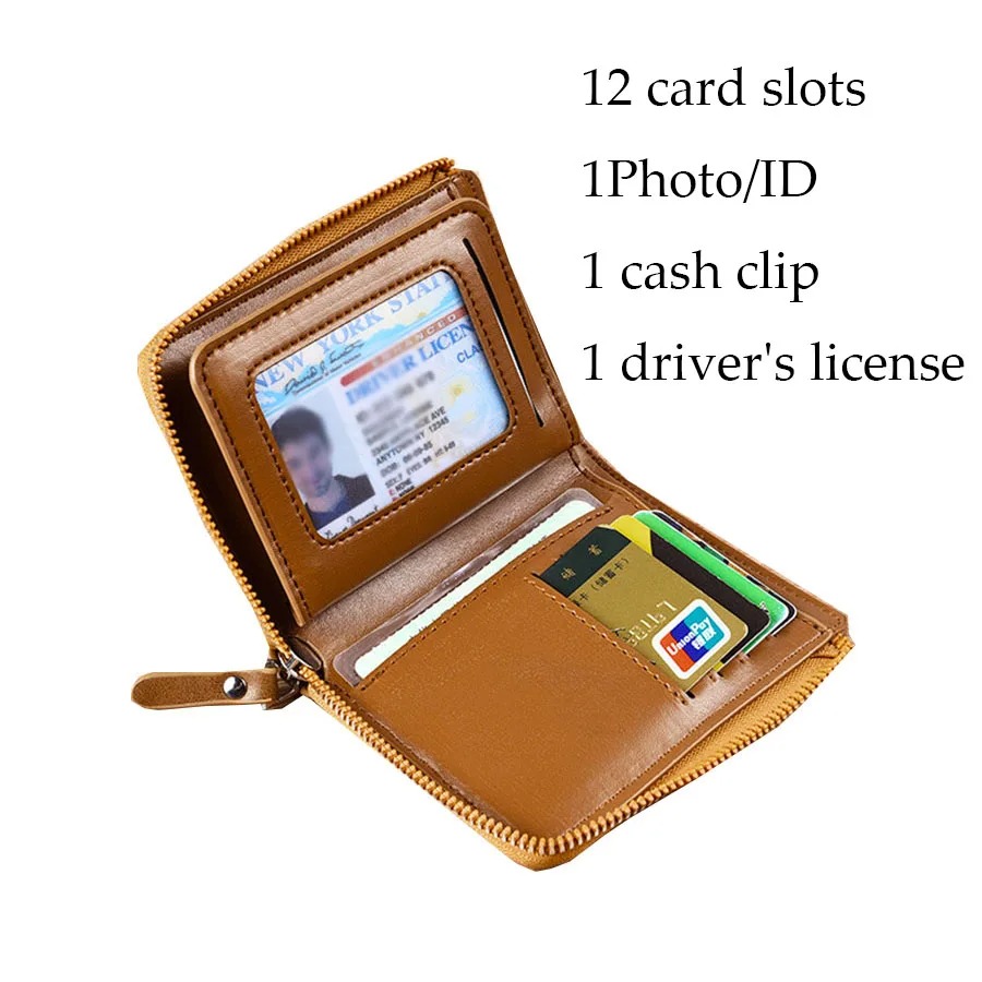 Men's Leather Wallet RFID Card Holder Man Money Bag Purse Zipper Wallet for Men - Image 6
