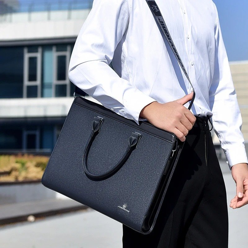 Men's Briefcases, Designer Executive Handbag, PVC Business Office Shoulder Bag, Square Side Messenger Bag for Laptop, A4 Document Bag