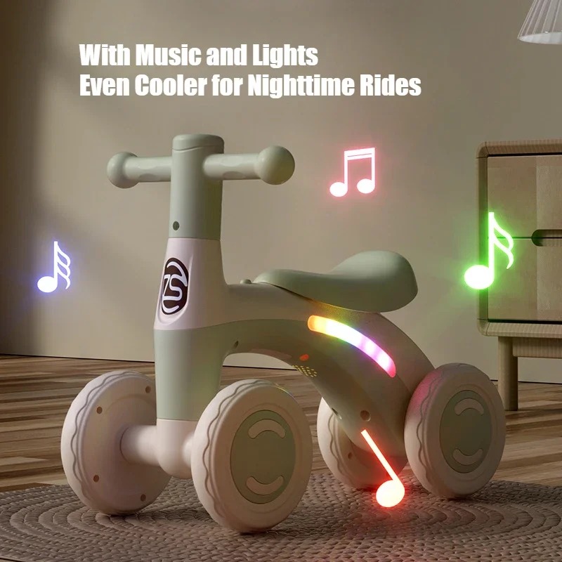 Anti-Tip Baby Balance Bike Ages 1-3 4-Wheel Silent Glider Walker Toy Toddler Training Ride-On with Safety Wheels Indoor Outdoor - Image 5