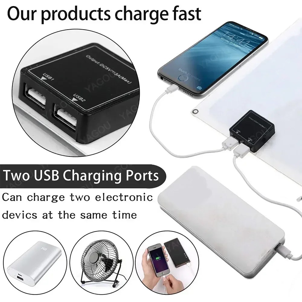 5V Solar Panel Waterproof Portable Dual USB Charger Outdoor Camping Solar Power Bank Battery Charging Plate - Image 6