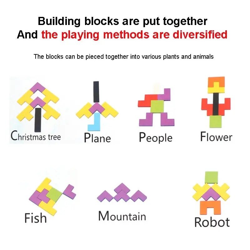 Wooden Blocks Puzzle Brain Teasers Toy Tangram Jigsaw Intelligence Colorful 3D Russian Blocks Montessori Educational - Image 4