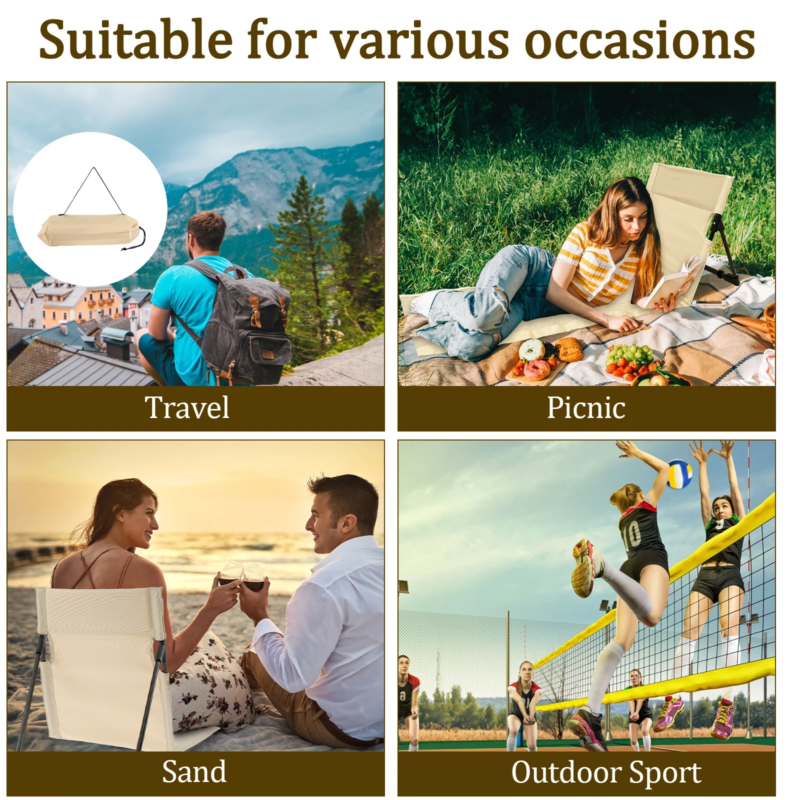 Outdoor Foldable Camping Chair Oxford Cloth Camping Floor Chair Garden Park Single Lazy Chair Backrest Cushion Picnic Back Chair - Image 3