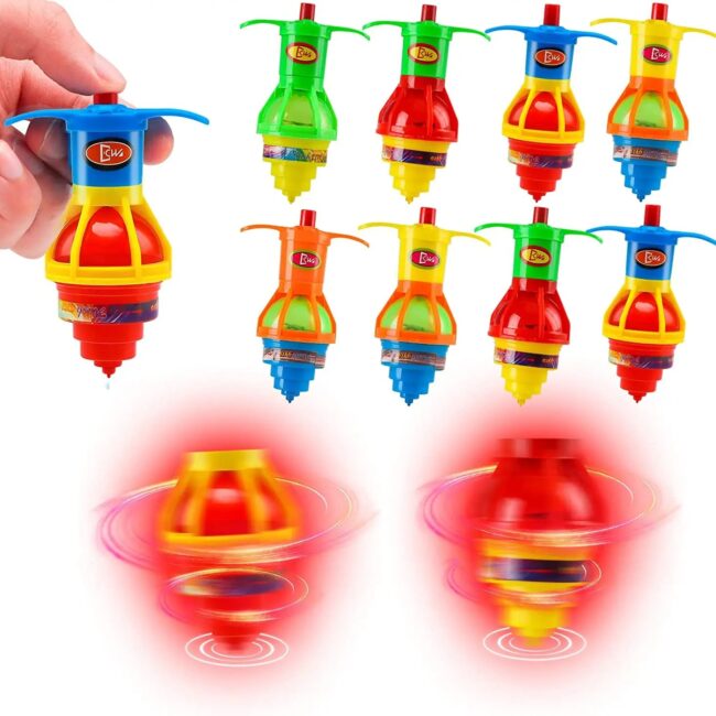 Light Up Spinning Tops Luminous Colorful Top Ejection Toy Classic Gyroscope Novelty Bulk Toys Party Favors for Kids Children