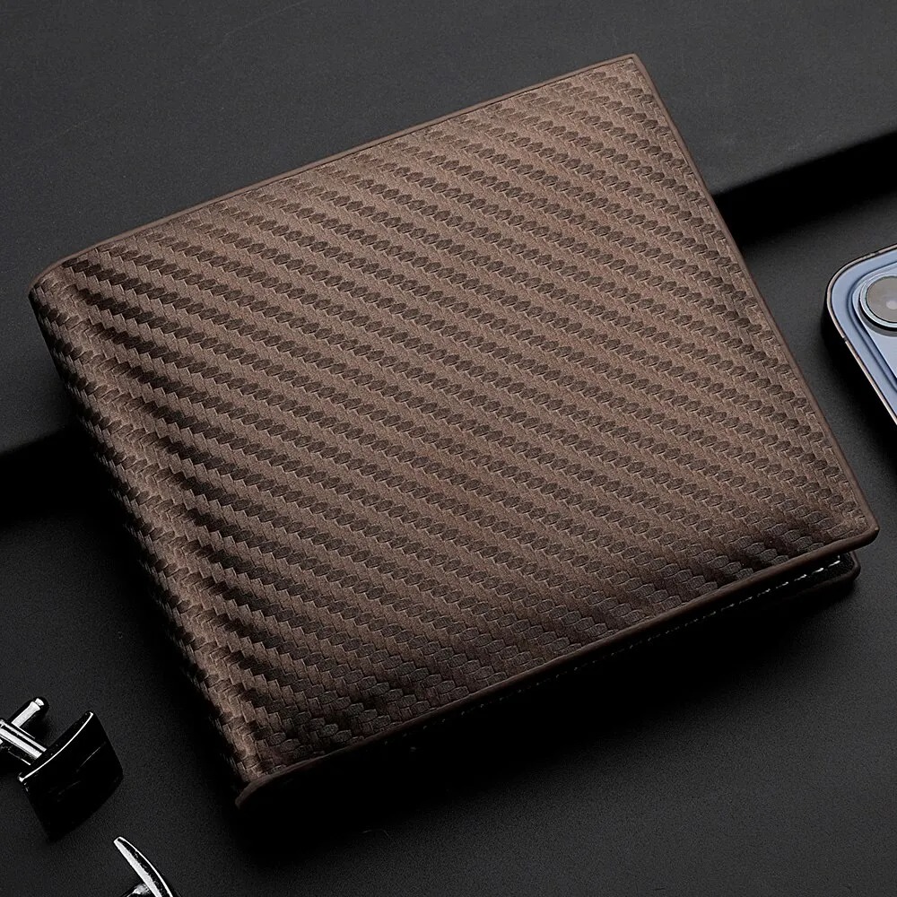New Carbon Fiber Short Wallet Men's Card Bag Integrated Zipper Change Bag Holder - Image 7