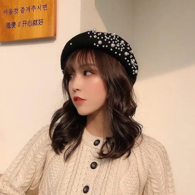 Woolen pearl beret woman Autumn-winter Korean all-matching Japanese painter hat British retro pumpkin hat woman - Image 7