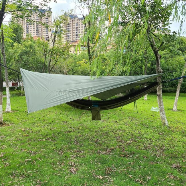 Portable Mosquito Net Nylon Camping Hammock with Waterproof Rain Fly Canopy Tarp for Outdoor Hanging Bed Sleeping