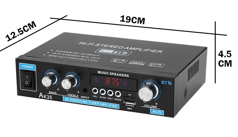 AK45/AK35 800W Home Power Amplifier 2 Channel Bluetooth 5.0 Mini Hifi Digital Stereo Sound Amplifier Support FM USB SD Mic input - Image 6
