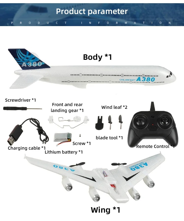 A380 Airplane Airbus RC Airplane Foam Toys 2.4G Glide Fixed Wing RTF Plane Outdoor Toys Drone Modle Easy Fly Children Gift - Image 2
