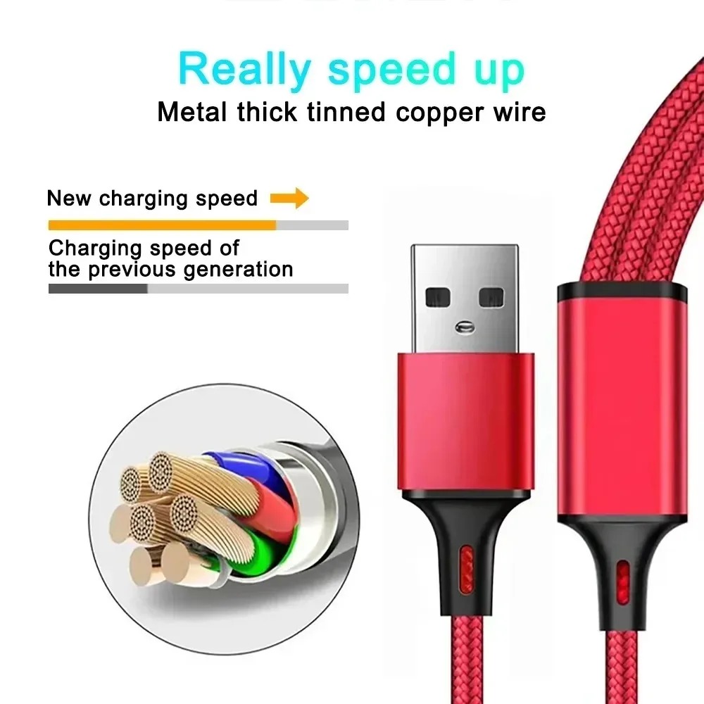 3 in 1 USB Fast Charging Cable Type C Micro IOS Multi Charger Cable for IPhone Xiaomi Redmi Oppo Samsung Braided Cord Usb 3 En 1 - Image 5