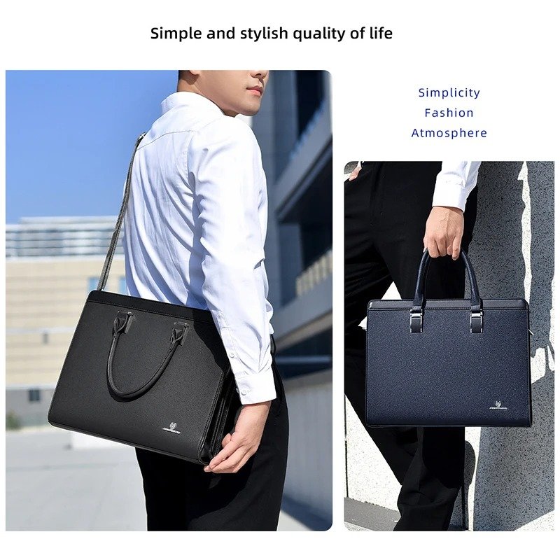 Men's Briefcases, Designer Executive Handbag, PVC Business Office Shoulder Bag, Square Side Messenger Bag for Laptop, A4 Document Bag - Image 8