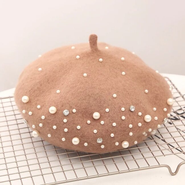 Woolen pearl beret woman Autumn-winter Korean all-matching Japanese painter hat British retro pumpkin hat woman - Image 8
