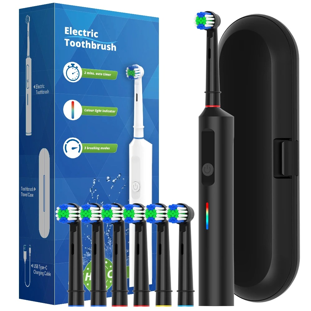 Smart Rotating Electric Toothbrush, Round Head Rechargeable Electric Toothbrush with 6 Heads, Compatible with Oral B Brush Heads - Image 8