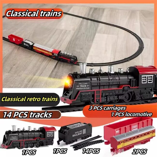 Electric Train Rail Car Simulation Retro Model Train High Speed Rail Toy Boy Set