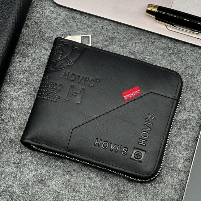 Zippered Slim Mens PU Wallet - Compact Size for Coins & Cards - Business Design