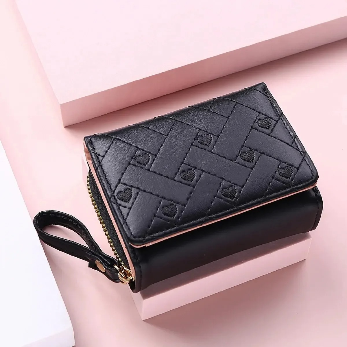 Women's Short Embroidered Love Zero Wallet Zipper Buckle Large Capacity Card Bag Versatile Fashion Simple - Image 9