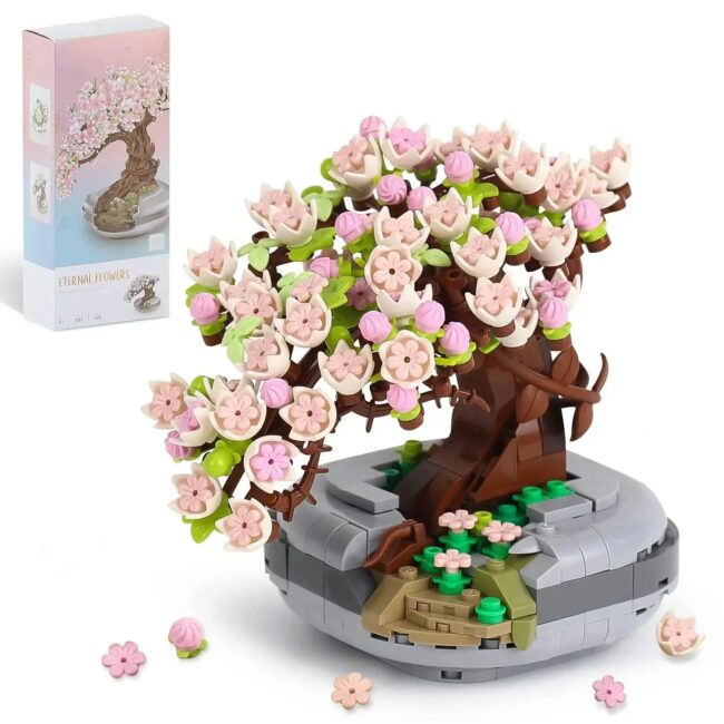 Mini Plant Bonsai Building Block Flower Plant Cherry Blossom Tree Potted Bouquet Model Bricks Home Decoration Toy For Kids Gifts