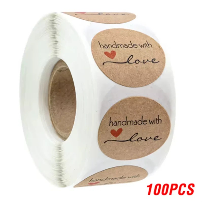 500pcs Handmade with Love Stickers Vintage Kraft Paper Stickers Stationery Label Baking Kraft Paper Stickers Scrapbook Gift - Image 8