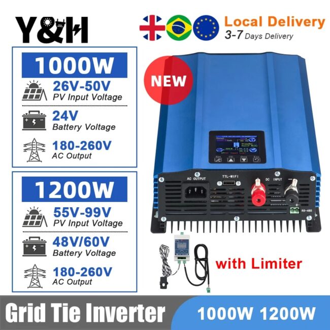 Y&H 1200W 1000W Grid Tie Inverter with Limiter Pure Sine Wave Solar Inverter Battery Discharge Mode Input 48V/24V Optional WiFi