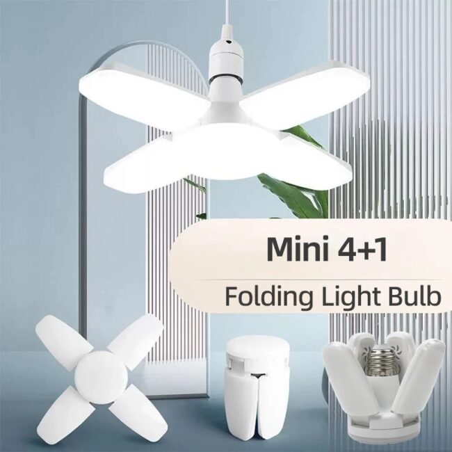 E27 Fan Shape Foldable 28W LED Bulb AC220V/110V Deformation for Home Ceiling Lights Warehouse and Garage White Leaf Light 6500K
