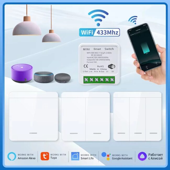 Wifi Smart Switch for Led Lighting Tuya Smart Life RF 433MHz Remote Voice Control Alexa Google Alice 1/2/3 Gang Wireless Switch