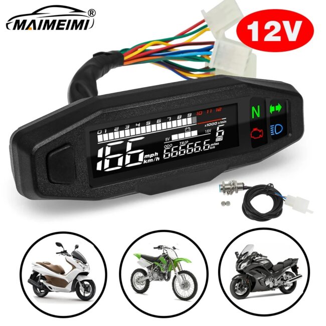 Universal Digital Motorcycle Speedometer Oil Gauge Tacho Odometer Instrument Cluster Turn Signal Light Indicator with Sensor Set