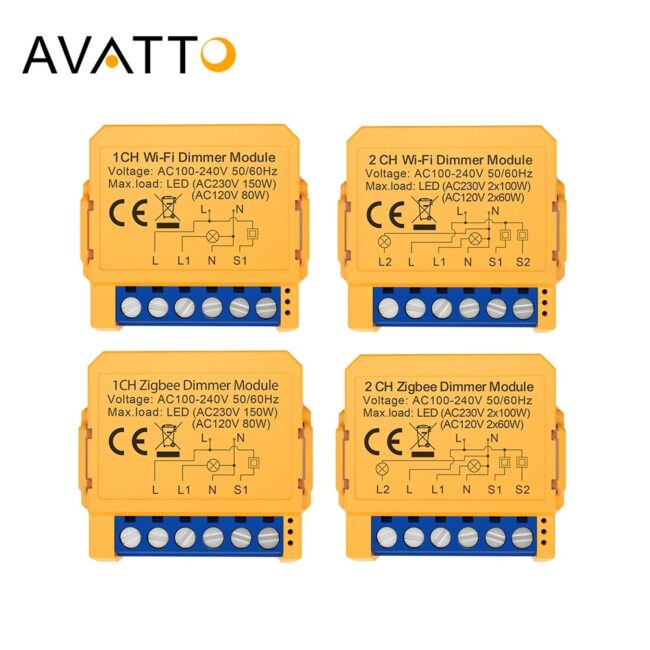 AVATTO Tuya WiFi/ZigBee 1/2 Gang Dimmer Light Switch Module，Smart Dimmer Switch Module APP Remote Control For Alexa Google Home