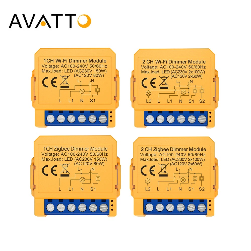 AVATTO Tuya WiFi/ZigBee 1/2 Gang Dimmer Light Switch Module,Smart Dimmer Switch Module APP Remote Control For Alexa Google Home