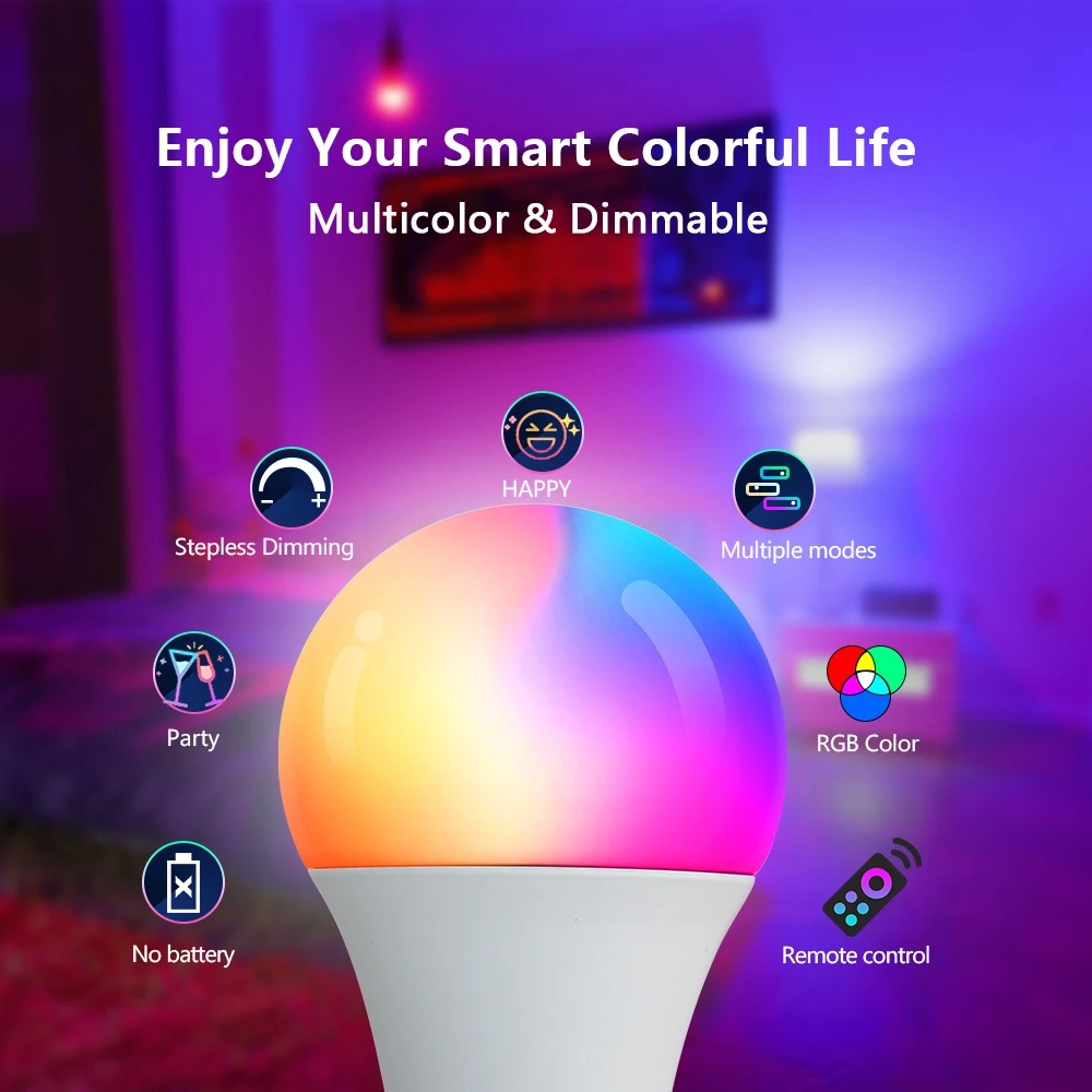 16 Colors RGB Bulb LED Multicolor Bulb E27 Base 220V Household Lighting Dimmable 24 Key Remote Control Atmosphere Neon Light - Image 4