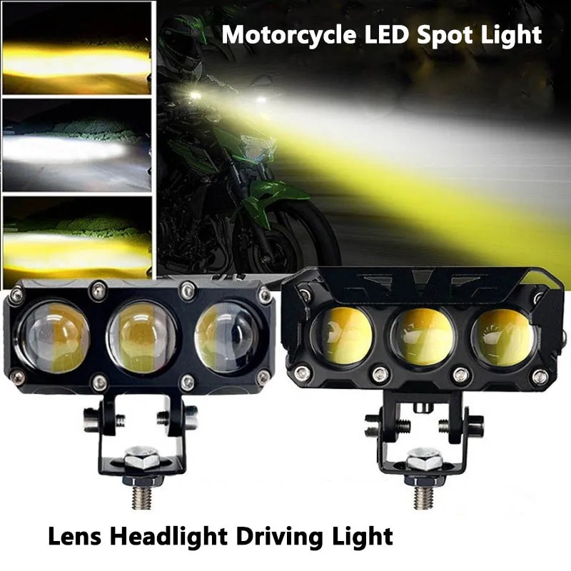 Motorcycle LED Spot Light Dual Color Hi/Low Beam Fog Lamps for Car Trucks SUV UTV 12V 24VMini Lens Headlight Driving Light - Image 2