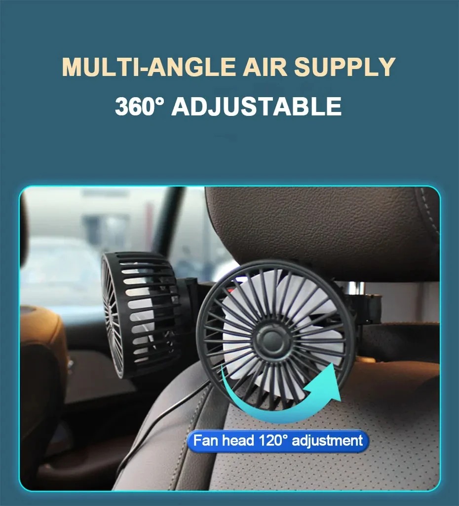 3-speed Car Seat Back Cooling Fan USB Charge Dual Head Fan 360 Degree Rotation Neck Cooler for Summer Car Accessories - Image 3
