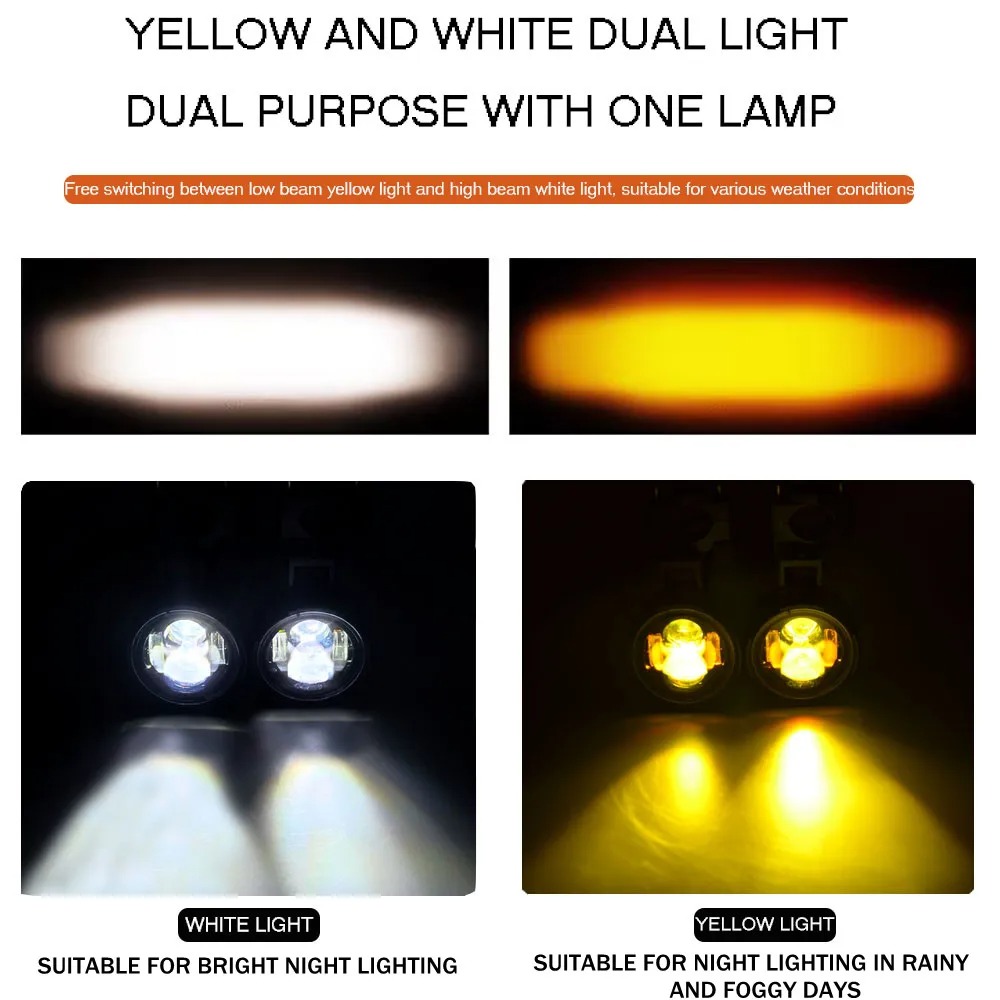Pair 100W Motorcycle Headlight Fog Lights Led Auxiliary Driving Light Spotlight Headlamp Dual Color flasher farol Moto Fog Lamp. - Image 4
