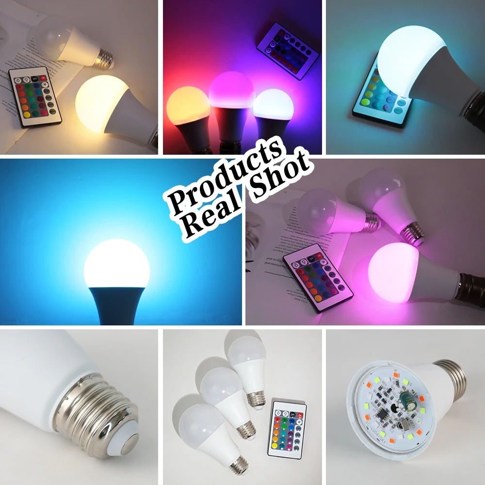 16 Colors RGB Bulb LED Multicolor Bulb E27 Base 220V Household Lighting Dimmable 24 Key Remote Control Atmosphere Neon Light - Image 10