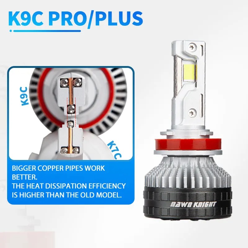 DAWNKNIGHT K9C Pro H7 H4 H11 Led Lamp Bigger Copper Tube Led Lights H1 HB3 9005 HB4 9006 12V For Car Led Headlight Bulb - Image 6
