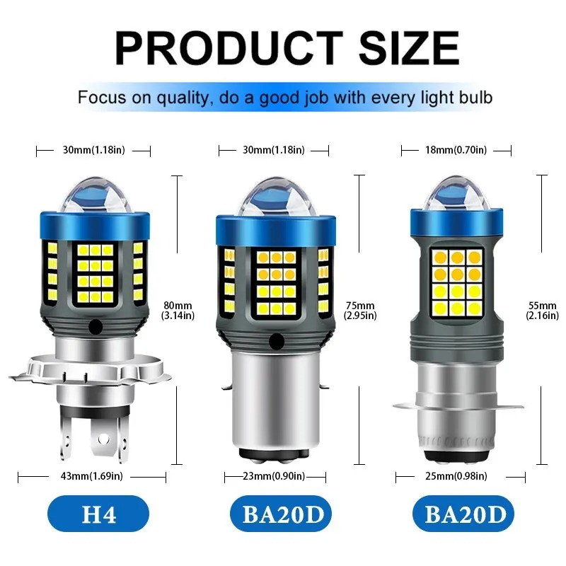 H4 H6 BA20D LED Motorcycle Light Bulb LED Fisheye Lens Dual Color White Yellow CSP Chip Motorbike Headlight Scooter Fog Lamp - Image 4