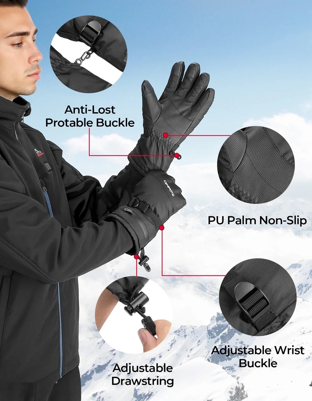 KEMIMOTO Ski Gloves Moto Gloves Winter Snowmobile Scooter Gloves Waterproof Touch Screen Riding Cycling Hunting Fishing - Image 4