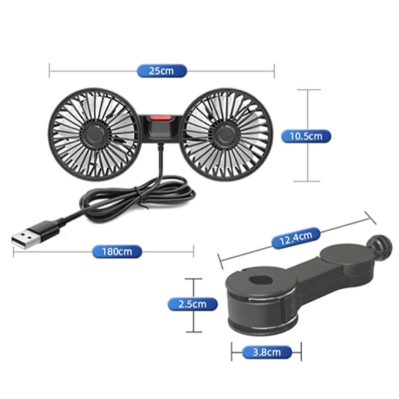 3-speed Car Seat Back Cooling Fan USB Charge Dual Head Fan 360 Degree Rotation Neck Cooler for Summer Car Accessories - Image 5
