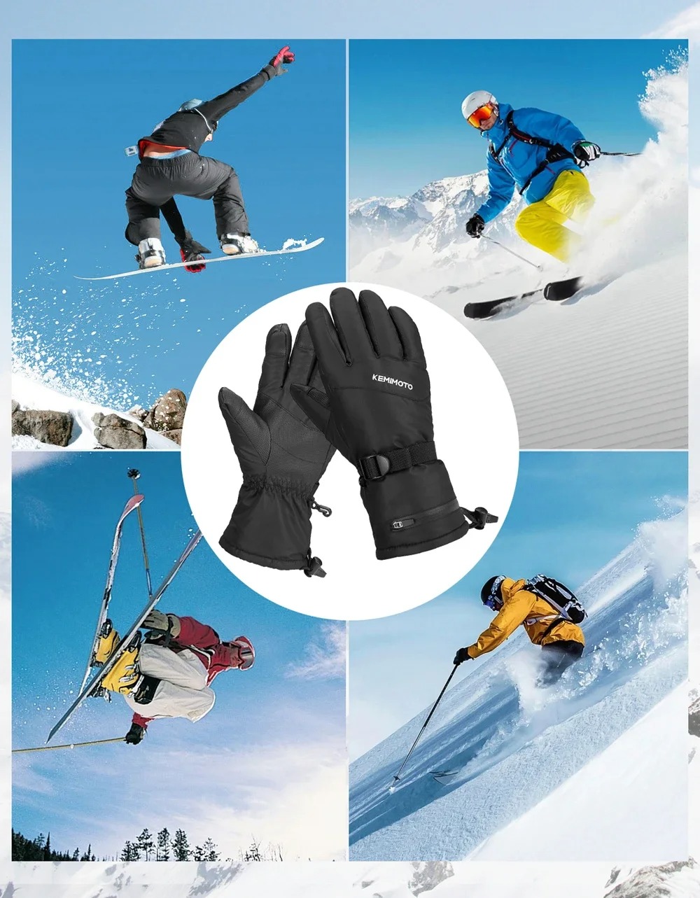 KEMIMOTO Ski Gloves Moto Gloves Winter Snowmobile Scooter Gloves Waterproof Touch Screen Riding Cycling Hunting Fishing - Image 6