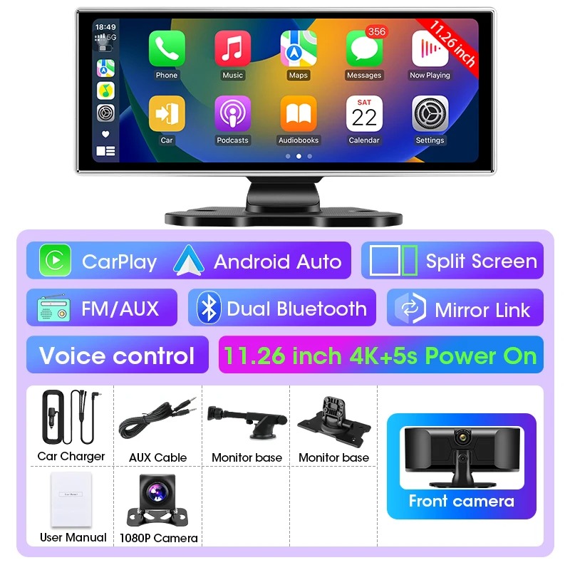 10/11.26 inch Dash Cam 4K Car DVR Wireless Carplay & Android Auto GPS Navigation Video Recorder Dashboard Dual Lens Wifi FM AUX - Image 7